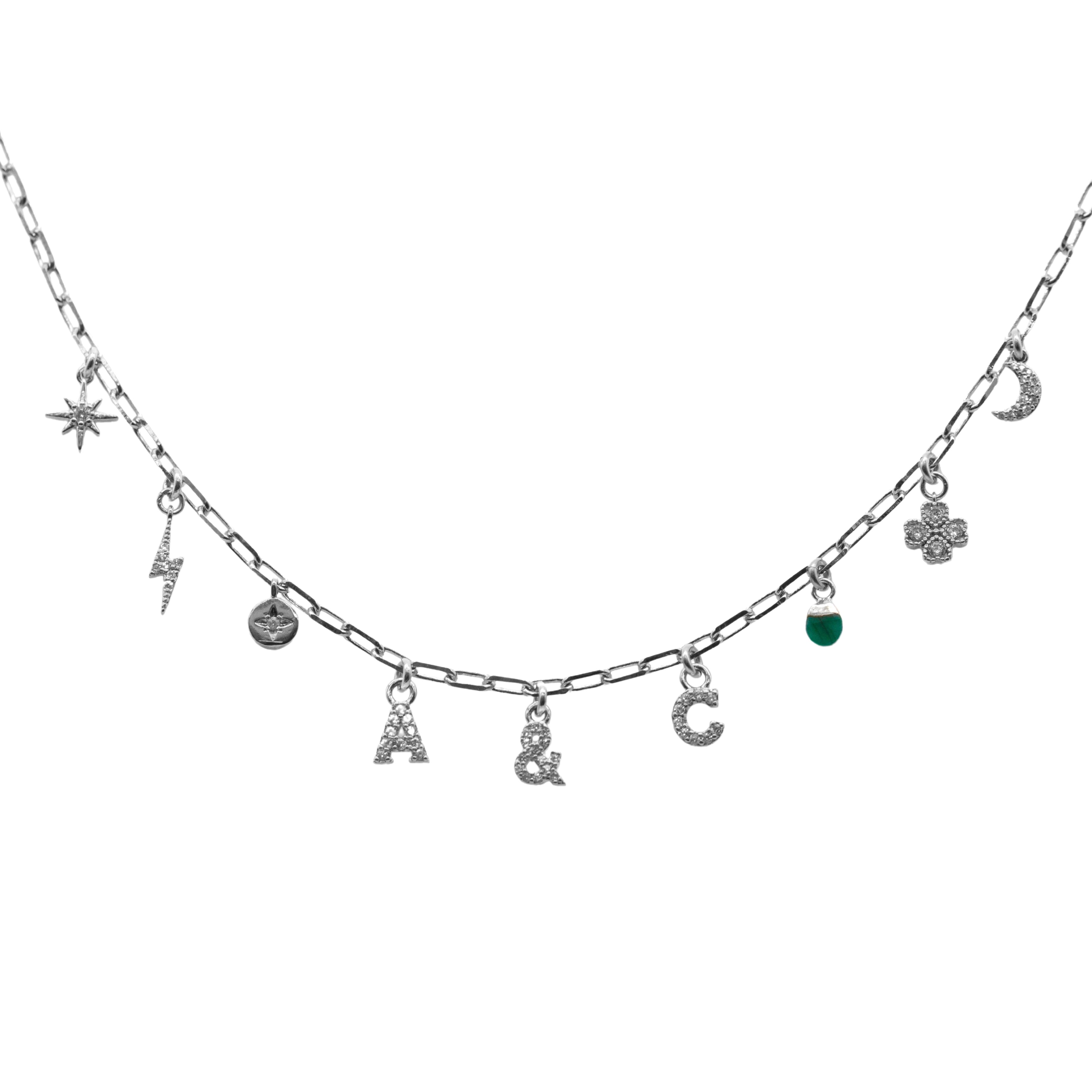 "MOOD" SILVER CHARMS NECKLACE