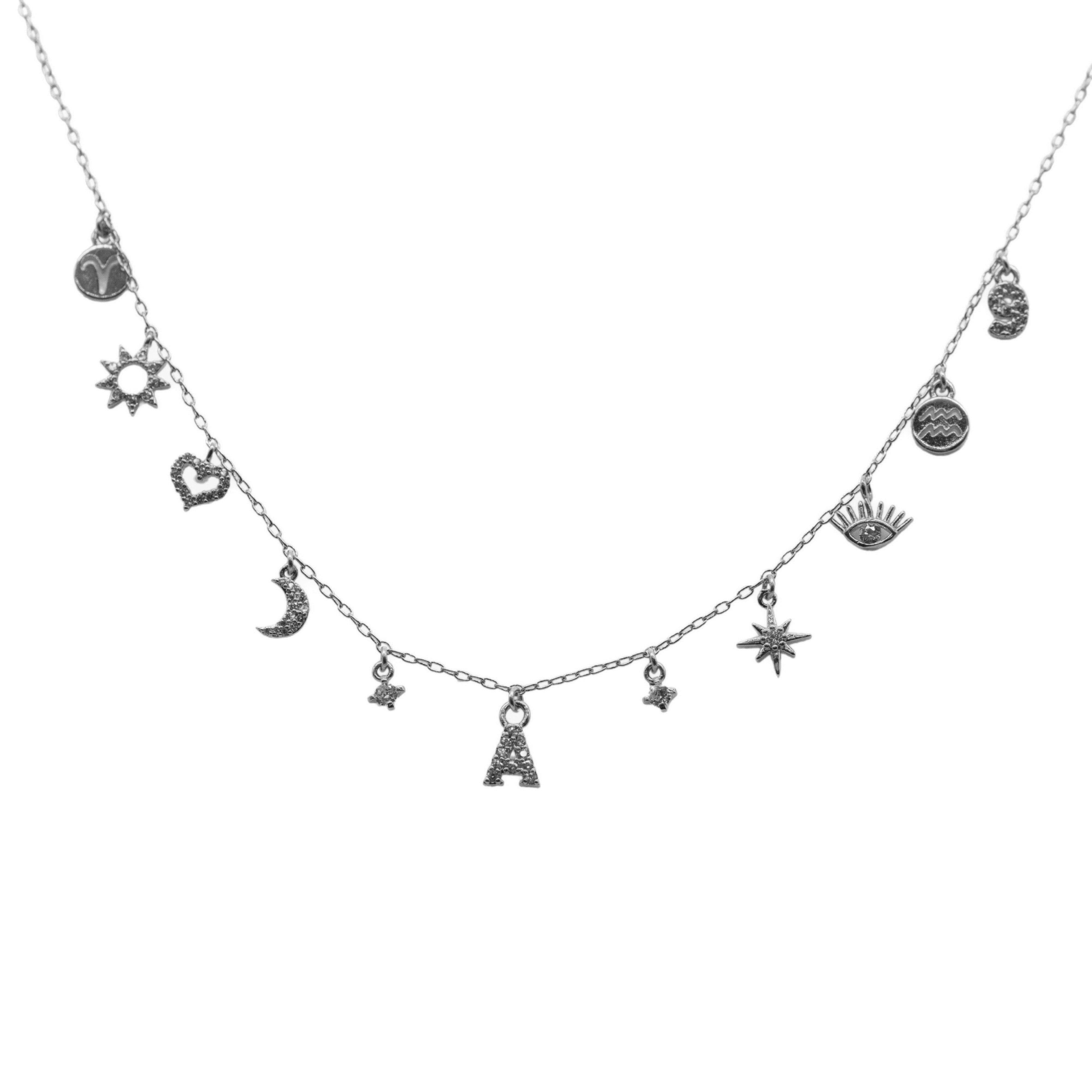 "MOOD" SILVER CHARMS NECKLACE